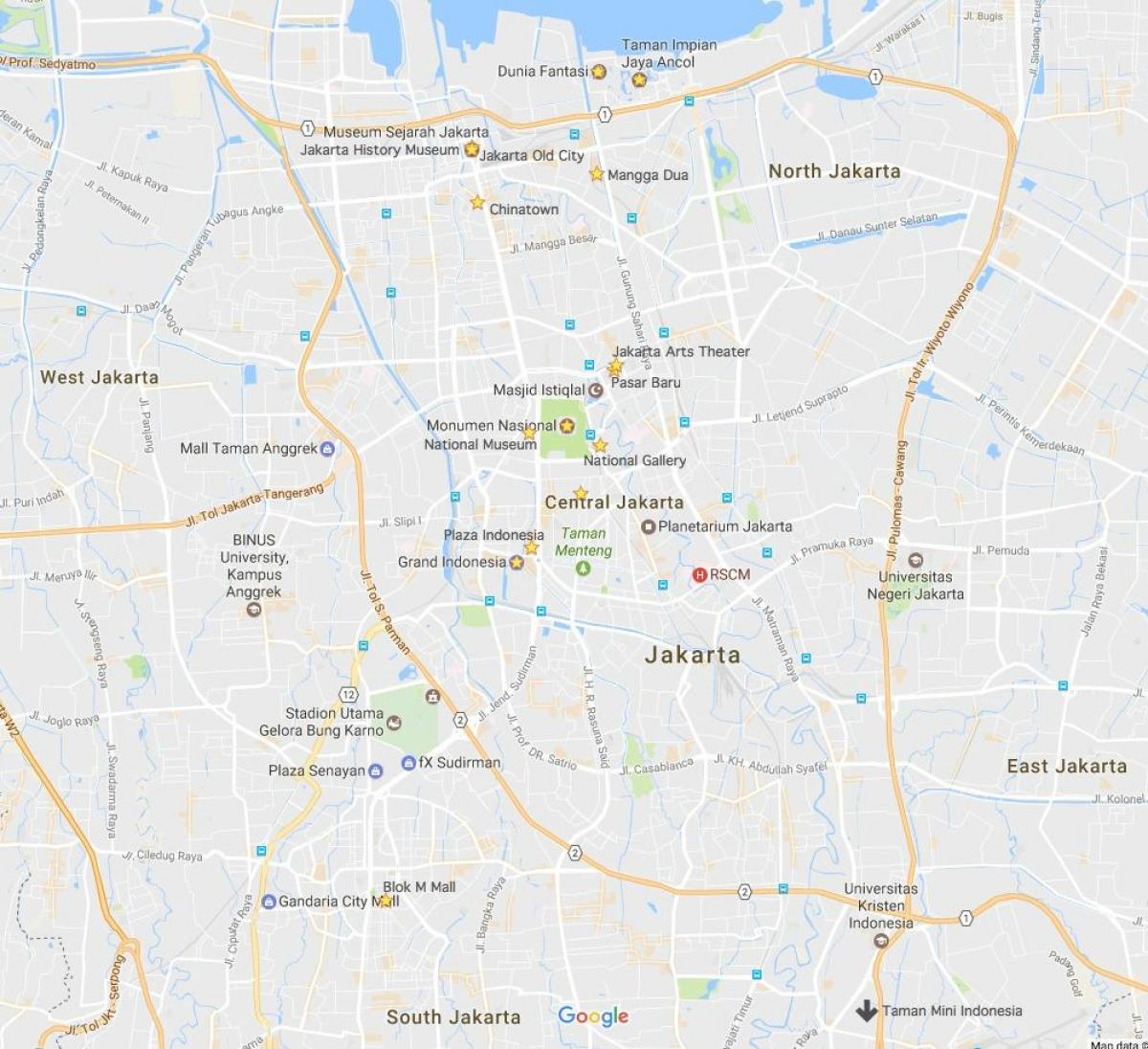 kort af Jakarta verslunarmiðstöðvar